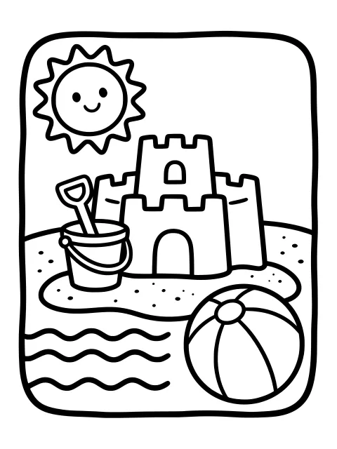 Summer at the beach colouring page