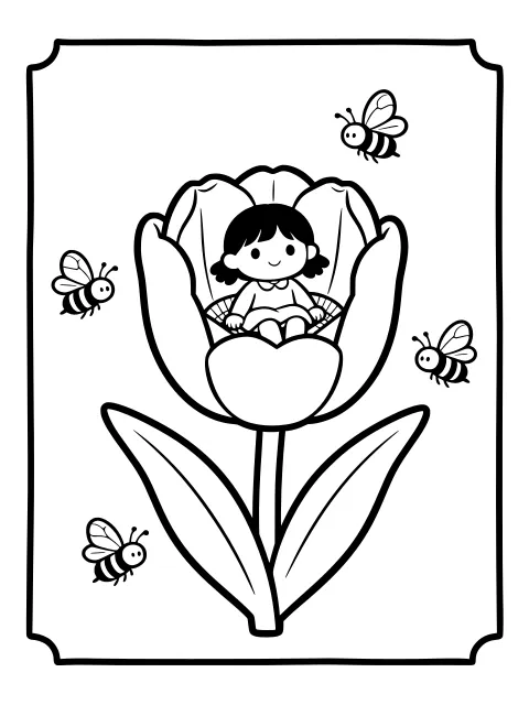 Thumbelina in the tulip colouring page