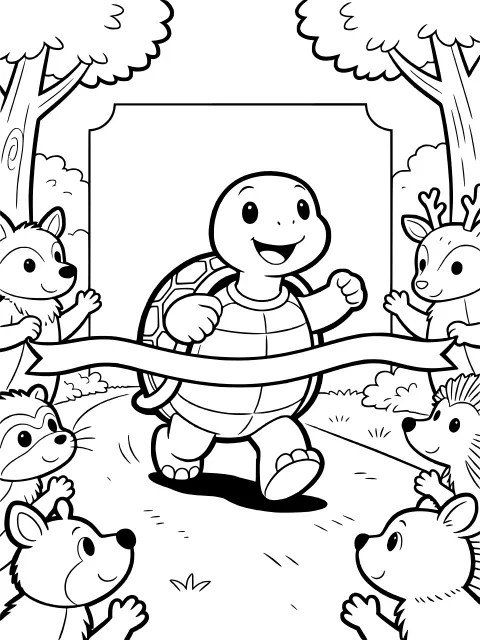The tortoise wins! colouring page