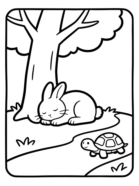The hare takes a nap colouring page