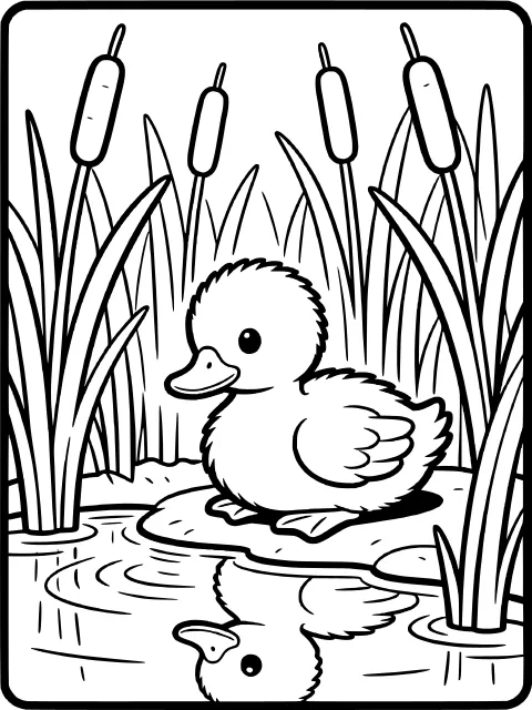 The ugly duckling by the pond colouring page