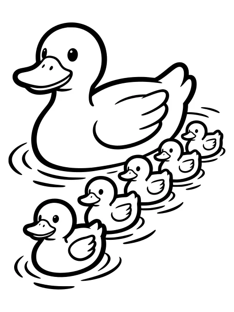 The duck family colouring page